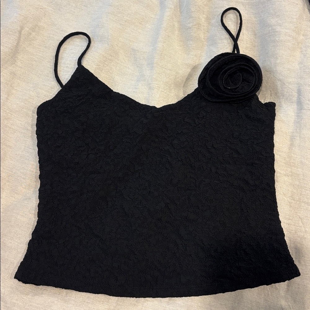 Astr The Label Black Camisole Top with rose